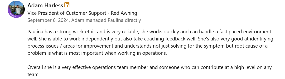 Adam recommendation for Paulina Cruz