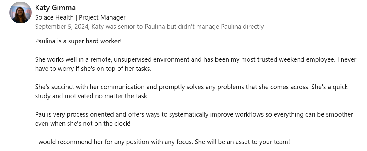 Katy recommendation for Paulina Cruz