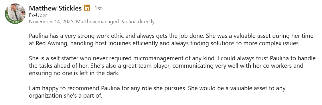 Matt recommendation for Paulina Cruz