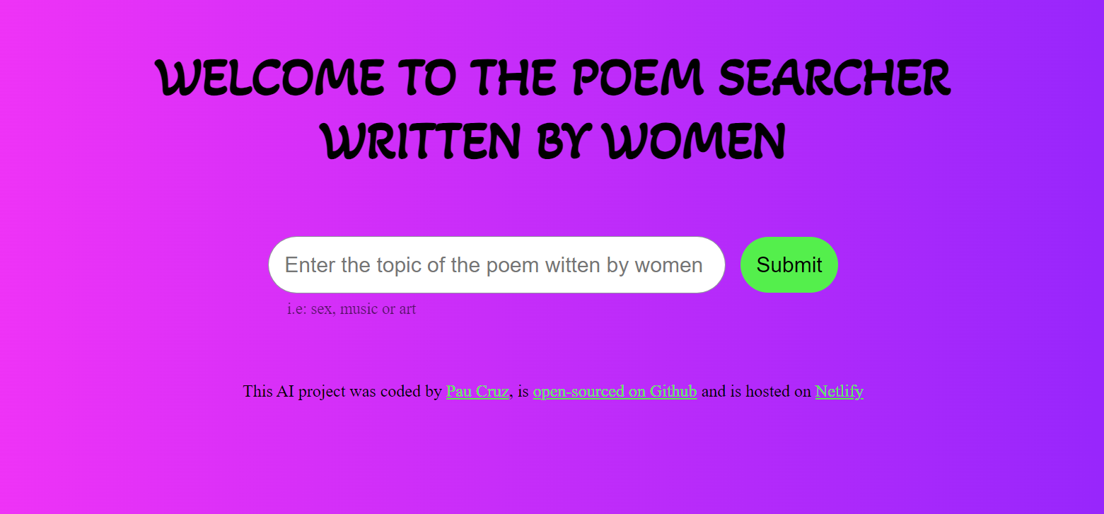 Paulina Cruz's Web page that finds poems written by women